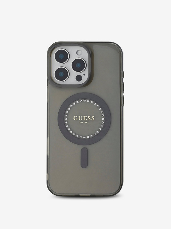 Guess Guess IML Ring MagSafe hrbtni ovitek s kamenčki za iPhone 16 Pro Max Black
