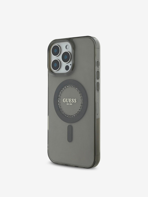 Guess Guess IML Ring MagSafe hrbtni ovitek s kamenčki za iPhone 16 Pro Max Black