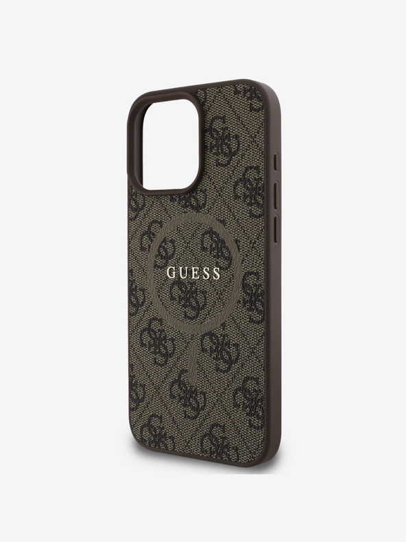 Guess Guess PU usnje 4G barvni obroč MagSafe hrbtni ovitek za iPhone 16 Pro Max Brown