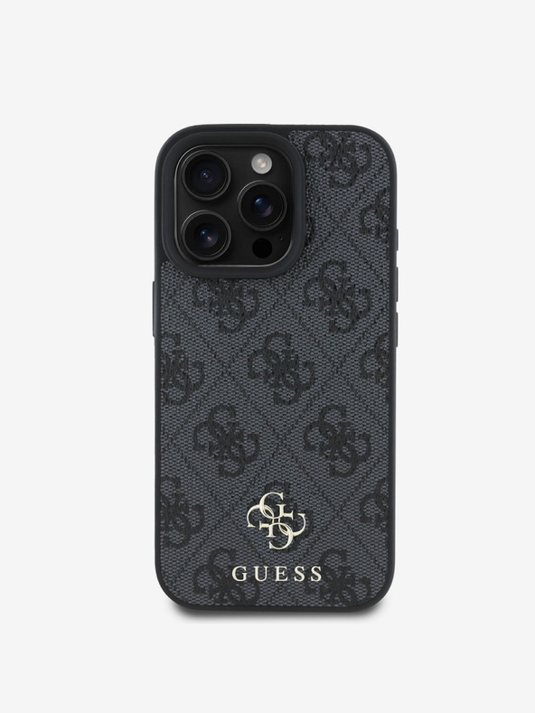 Guess Guess PU 4G majhen kovinski logotip MagSafe hrbtni ovitek za iPhone 16 Pro Max Grey