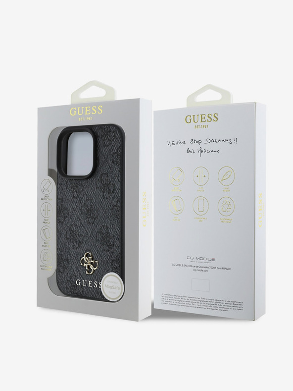 Guess Guess PU 4G majhen kovinski logotip MagSafe hrbtni ovitek za iPhone 16 Pro Max Grey