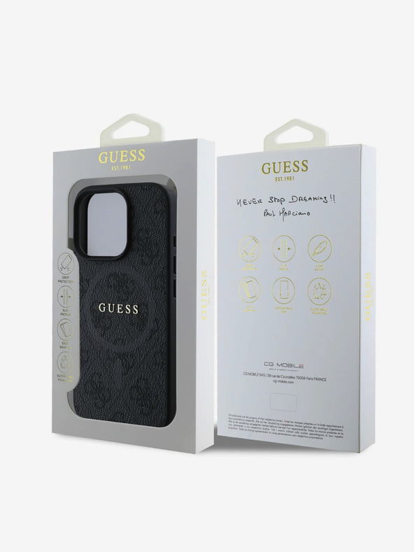 Guess PU Leather 4G Colored Ring MagSafe Zadní Kryt pro iPhone 16 Pro Max Black Ovitek za telefon