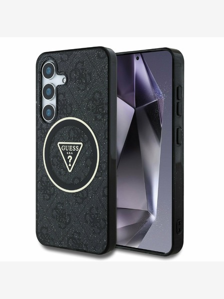 Guess Guess IML 4G hrbtni ovitek MagSafe z bleščicami in trikotnim logotipom za Samsung Galaxy S25+ Black