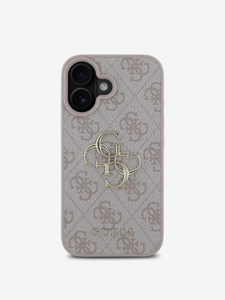 Guess Guess PU 4G Kovinski logotip hrbtni ovitek za iPhone 16 Roza