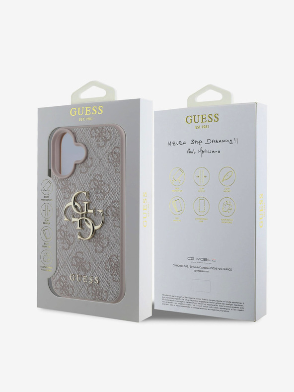 Guess Guess PU 4G Kovinski logotip hrbtni ovitek za iPhone 16 Roza
