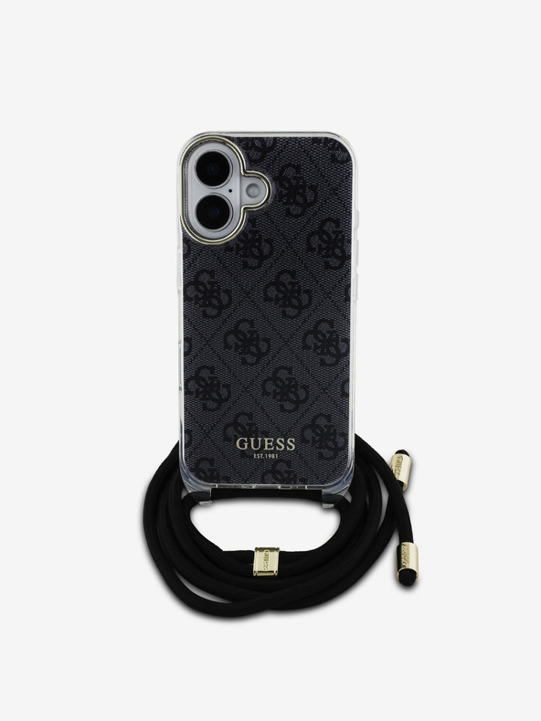 Guess Guess IML 4G hrbtni ovitek s potiskanim pasom za križ za iPhone 16 črn