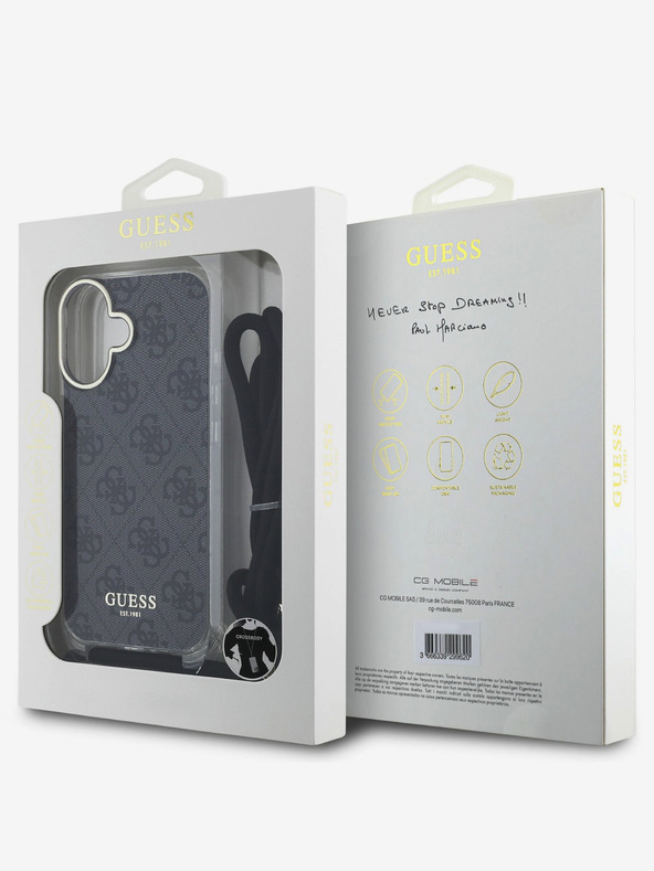 Guess Guess IML 4G hrbtni ovitek s potiskanim pasom za križ za iPhone 16 črn
