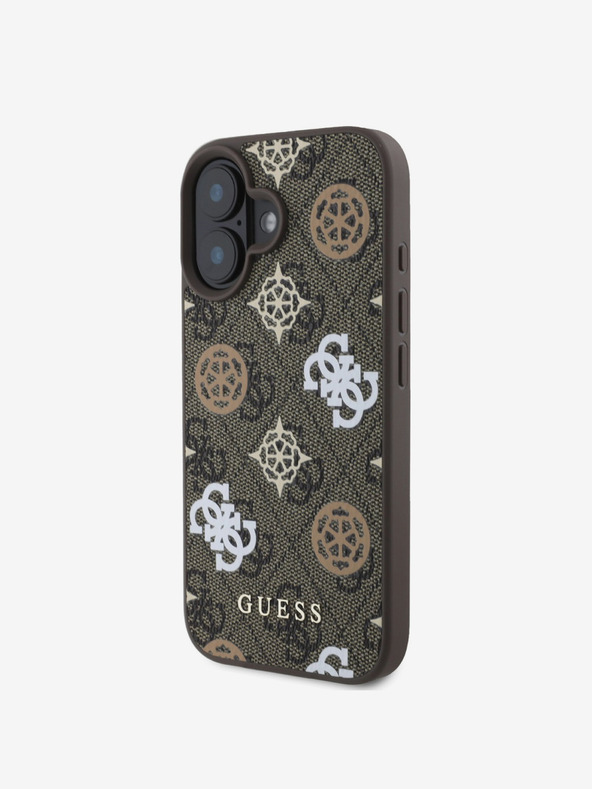 Guess Guess PU 4G Peony MagSafe hrbtni ovitek za iPhone 16 rjav