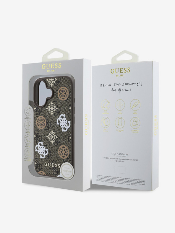 Guess Guess PU 4G Peony MagSafe hrbtni ovitek za iPhone 16 rjav