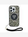 Guess Guess IML Leopard Triangle Logo Strap MagSafe hrbtni ovitek za iPhone 16 Pro Max Brown