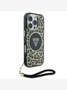 Guess Guess IML Leopard Triangle Logo Strap MagSafe hrbtni ovitek za iPhone 16 Pro Max Brown