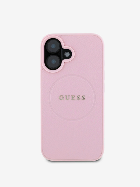 Guess Guess PU zrnat klasični logotip MagSafe hrbtni ovitek za iPhone 16 roza