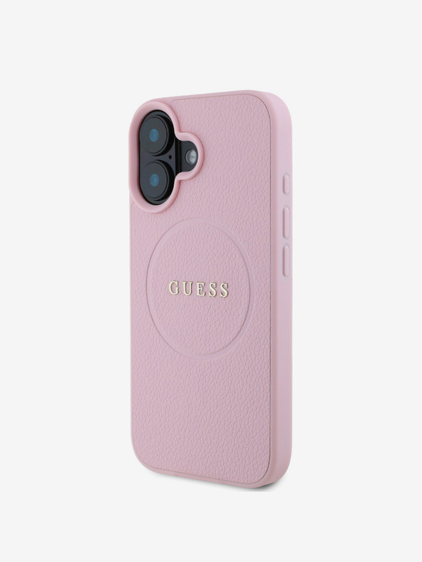 Guess Guess PU zrnat klasični logotip MagSafe hrbtni ovitek za iPhone 16 roza