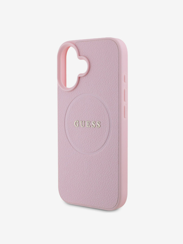 Guess Guess PU zrnat klasični logotip MagSafe hrbtni ovitek za iPhone 16 roza