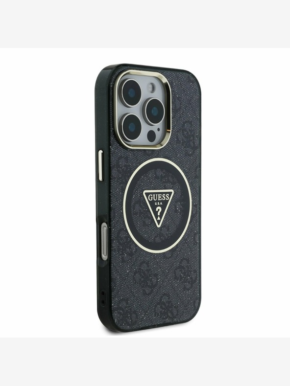 Guess Guess IML 4G Glitter in trikotni logotip MagSafe hrbtni ovitek za iPhone 16 Pro Max Black