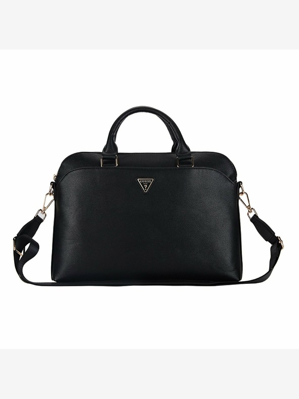 Guess Guess PU zrnata torba za prenosnik s trikotnim logotipom 15/16" črna