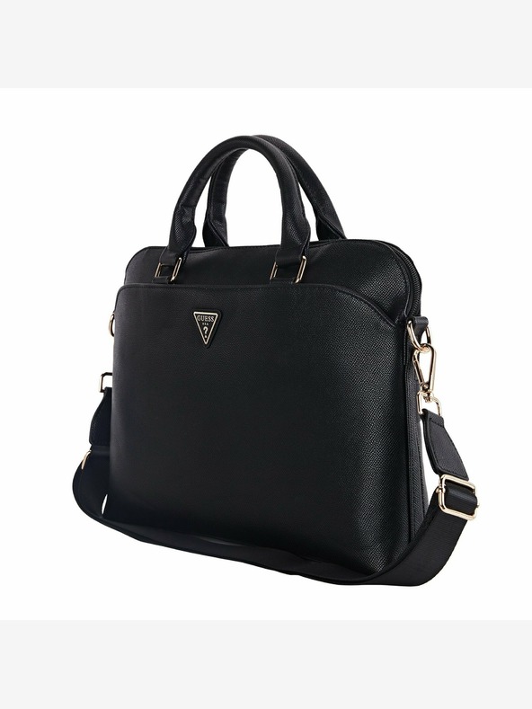 Guess Guess PU zrnata torba za prenosnik s trikotnim logotipom 15/16" črna