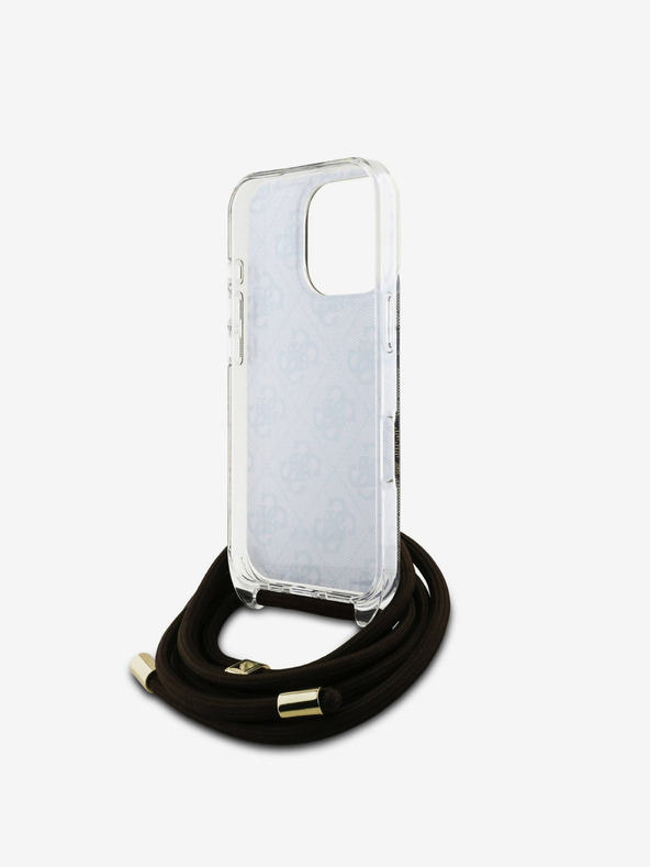 Guess Guess IML 4G hrbtni ovitek z natisnjenim pasom za križ za iPhone 16 Pro rjav