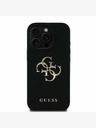 Guess Guess PU Grained 4G Metal Logo hrbtni ovitek za iPhone 16 Pro Black