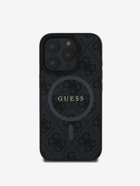 Guess PU Leather 4G Colored Ring MagSafe Zadní Kryt pro iPhone 16 Pro Black Ovitek za telefon