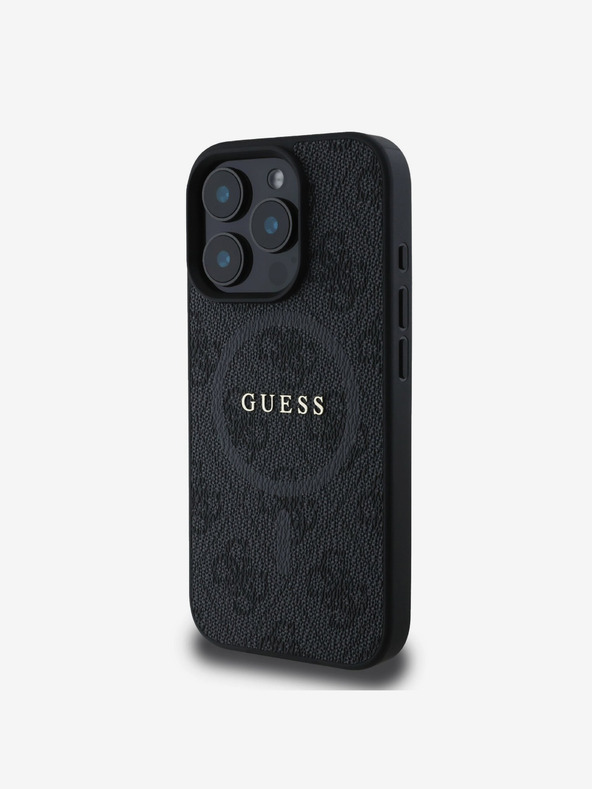 Guess PU Leather 4G Colored Ring MagSafe Zadní Kryt pro iPhone 16 Pro Black Ovitek za telefon