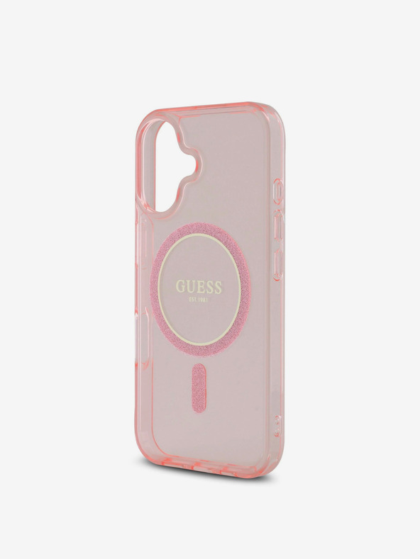 Guess Guess IML Glitter Ring MagSafe hrbtni ovitek za iPhone 16 Pink