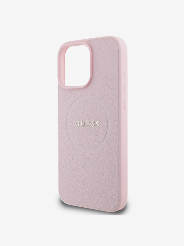 Guess Guess PU Grained Classic Logo MagSafe hrbtni ovitek za iPhone 16 Pro roza