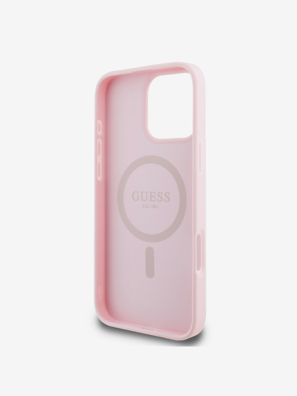 Guess Guess PU Grained Classic Logo MagSafe hrbtni ovitek za iPhone 16 Pro roza