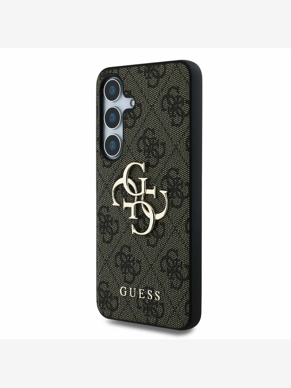 Guess Guess PU 4G kovinski zadnji ovitek z logotipom za Samsung Galaxy S25 Brown