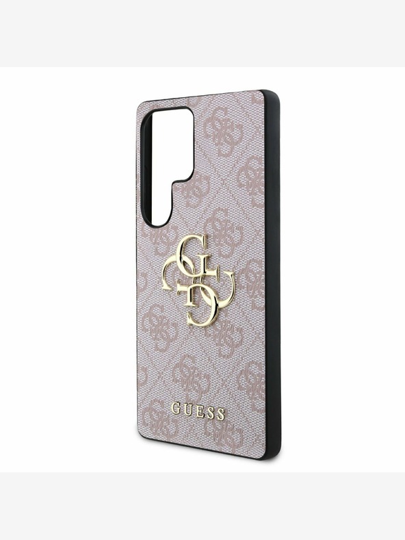 Guess Guess PU 4G kovinski zadnji ovitek z logotipom za Samsung Galaxy S25 Ultra Pink