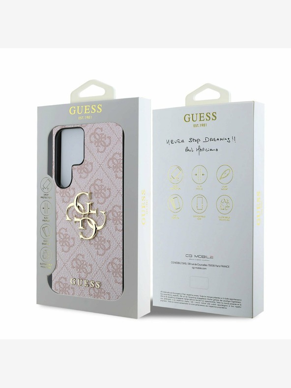 Guess Guess PU 4G kovinski zadnji ovitek z logotipom za Samsung Galaxy S25 Ultra Pink