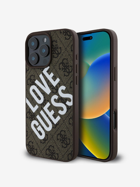 Guess Guess PU usnje 4G Big Love Logo MagSafe hrbtni ovitek za iPhone 16 Pro Max Brown