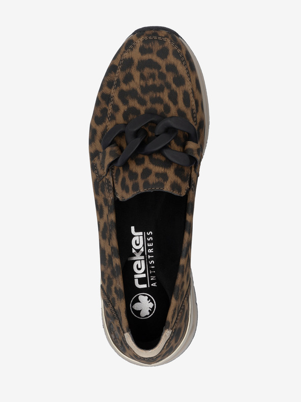 Rieker Ženski črni in rjavi mokasini z vzorcem Rieker