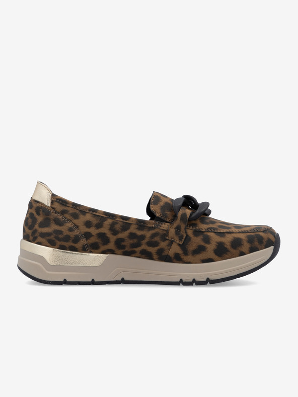 Rieker Ženski črni in rjavi mokasini z vzorcem Rieker