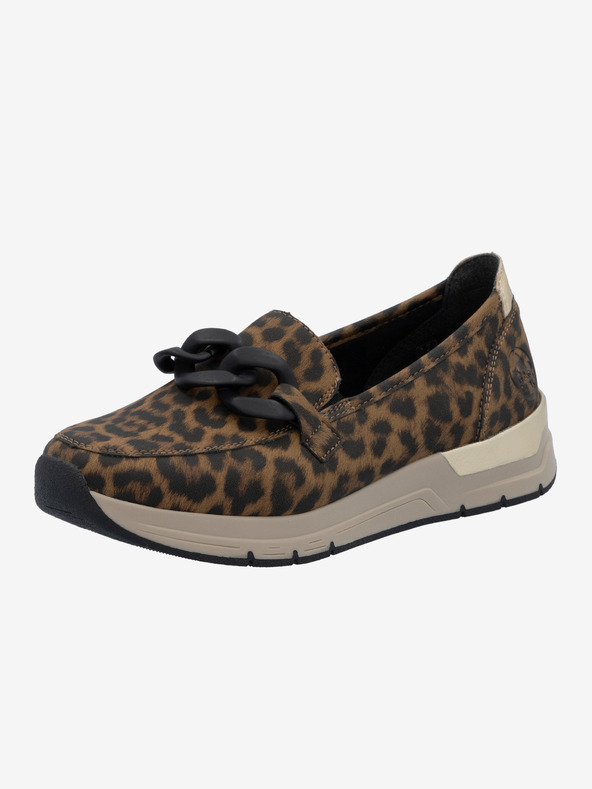 Rieker Ženski črni in rjavi mokasini z vzorcem Rieker