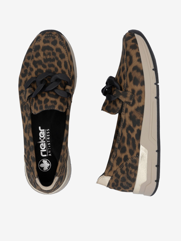 Rieker Ženski črni in rjavi mokasini z vzorcem Rieker