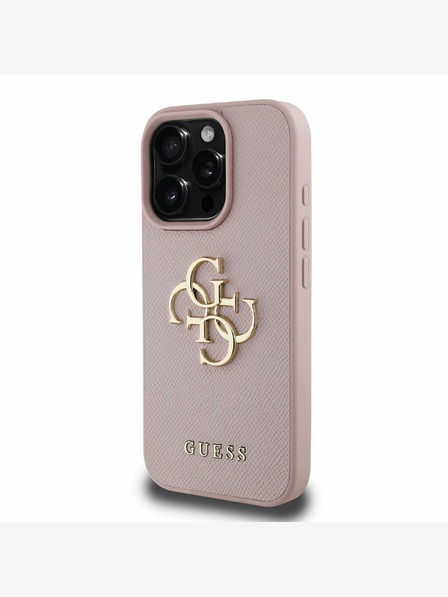 Guess Guess PU zrnat 4G kovinski zadnji ovitek z logotipom za iPhone 15 Pro Pink