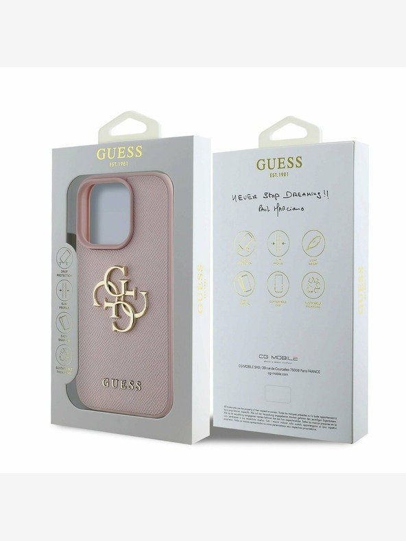 Guess Guess PU zrnat 4G kovinski zadnji ovitek z logotipom za iPhone 15 Pro Pink