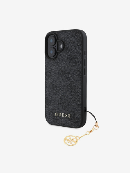 Guess Guess 4G Charm hrbtni ovitek za iPhone 16 Tone on Tone siva