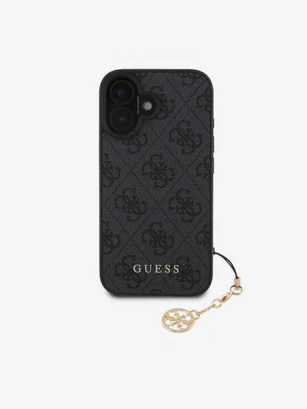 Guess Guess 4G Charm hrbtni ovitek za iPhone 16 Tone on Tone siva