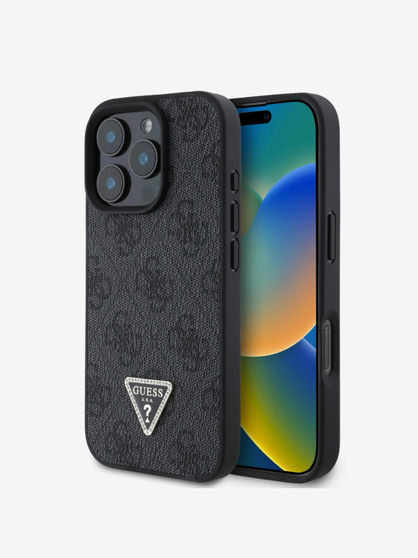 Guess Guess PU 4G Strass Triangle Metal Logo Back Cover za iPhone 16 Pro Max Black