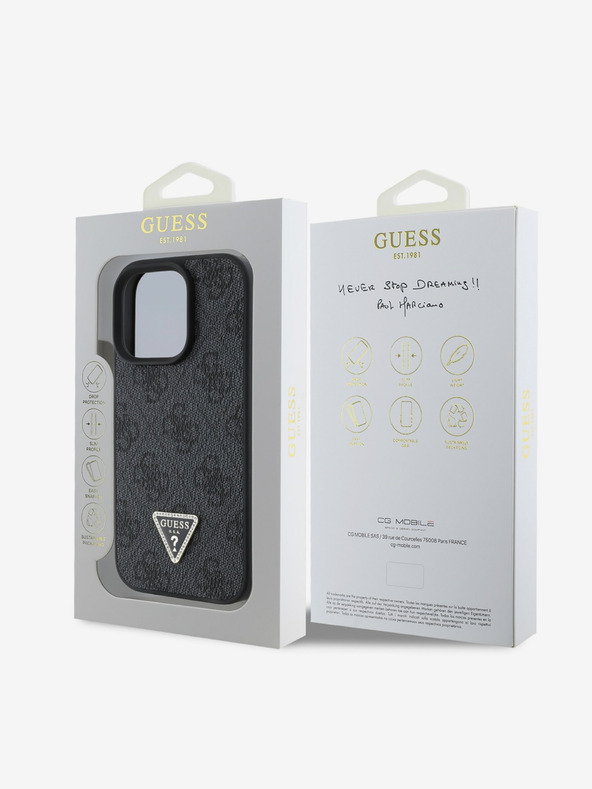 Guess Guess PU 4G Strass Triangle Metal Logo Back Cover za iPhone 16 Pro Max Black