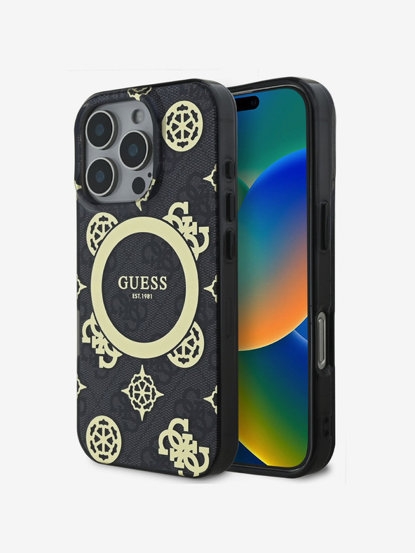 Guess IML 4G Peony MagSafe Zadní Kryt pro iPhone 16 Pro Black Ovitek za telefon