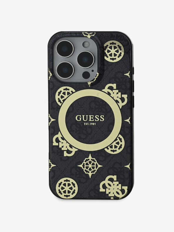 Guess IML 4G Peony MagSafe Zadní Kryt pro iPhone 16 Pro Black Ovitek za telefon