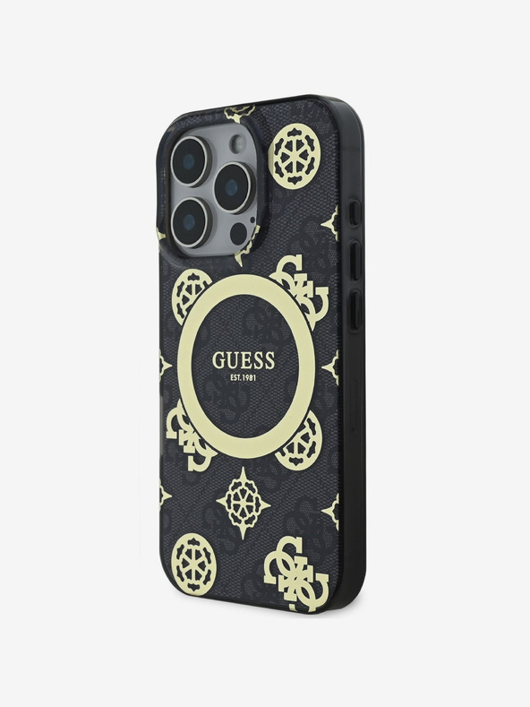 Guess IML 4G Peony MagSafe Zadní Kryt pro iPhone 16 Pro Black Ovitek za telefon