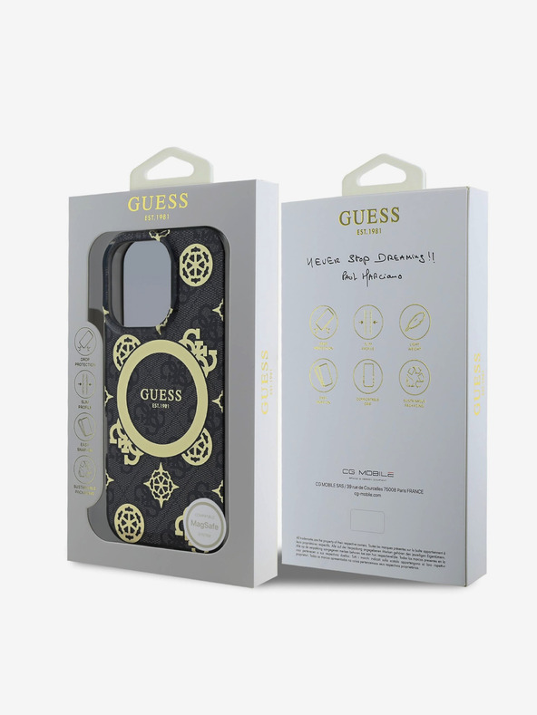Guess IML 4G Peony MagSafe Zadní Kryt pro iPhone 16 Pro Black Ovitek za telefon