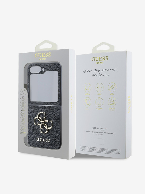 Guess Guess PU 4G kovinski zadnji ovitek z logotipom za Samsung Galaxy Z Flip 6 siv