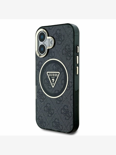 Guess Guess IML 4G bleščice in trikotni logotip MagSafe hrbtni ovitek za iPhone 16 črn