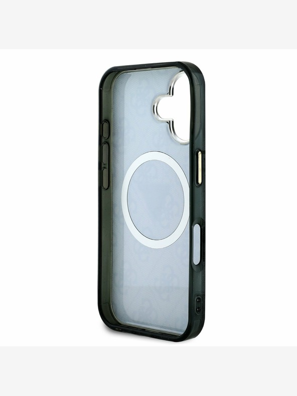 Guess Guess IML 4G bleščice in trikotni logotip MagSafe hrbtni ovitek za iPhone 16 črn