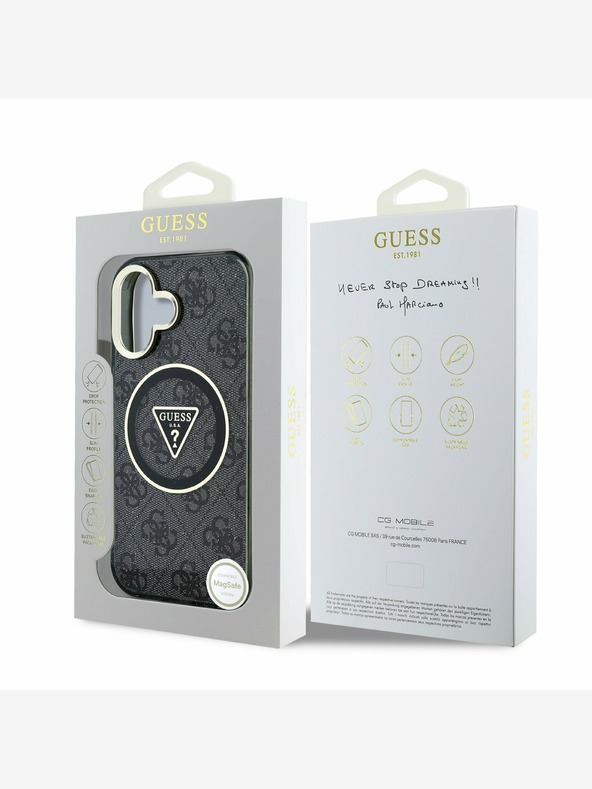 Guess Guess IML 4G bleščice in trikotni logotip MagSafe hrbtni ovitek za iPhone 16 črn
